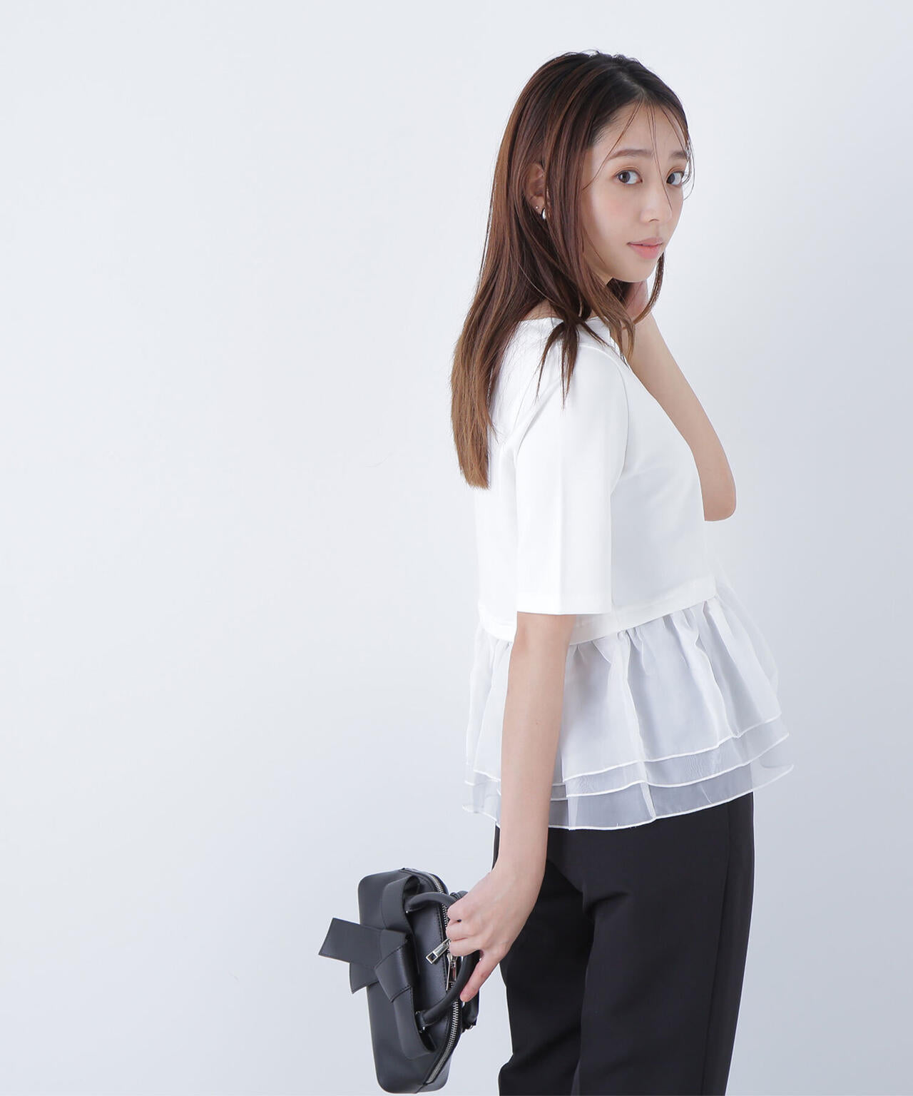 シフォンドッキングペプラムカットソー*