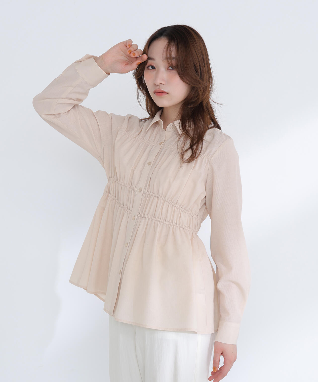 シャーリングペプラムシャツ
