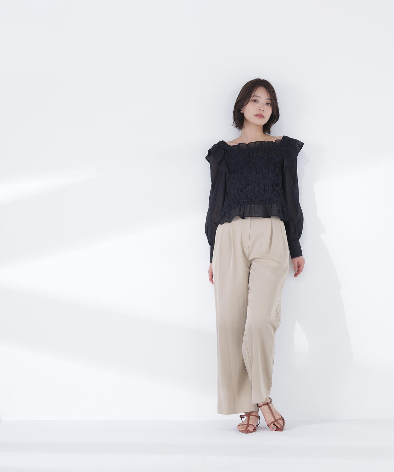 シアーチェックシャーリングブラウス