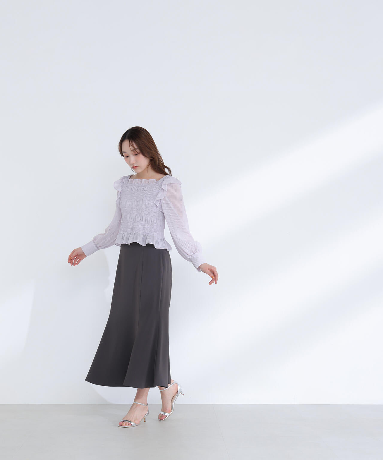 シアーチェックシャーリングブラウス