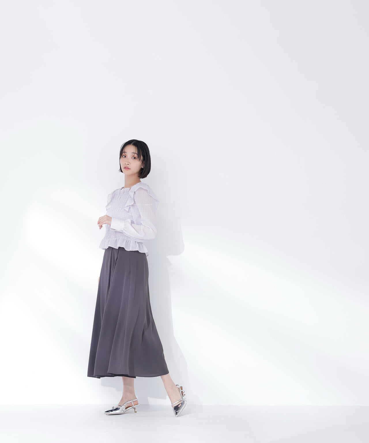 シアーチェックシャーリングブラウス