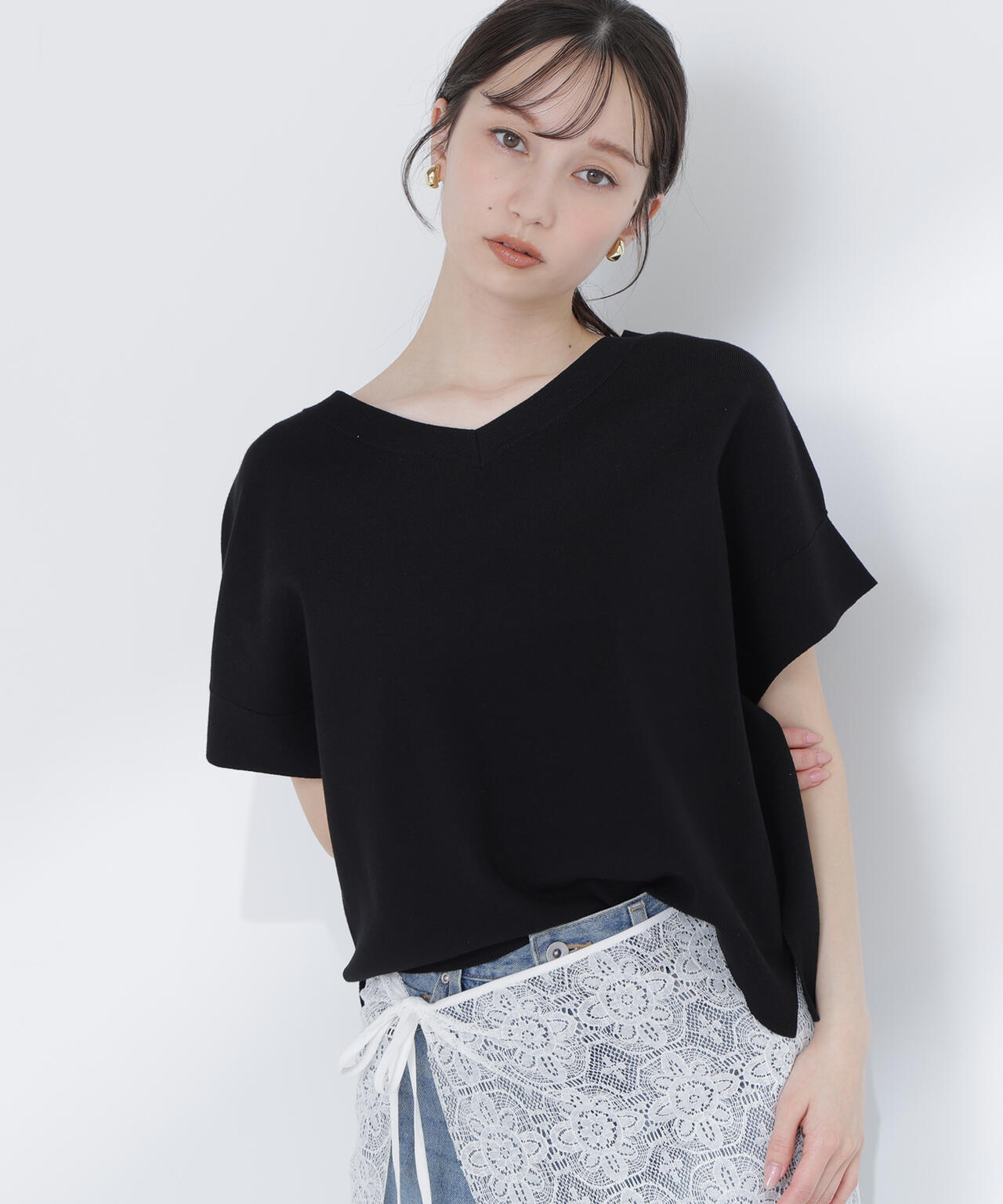 ＜sweet掲載＞総針ベーシック Vネックニット
