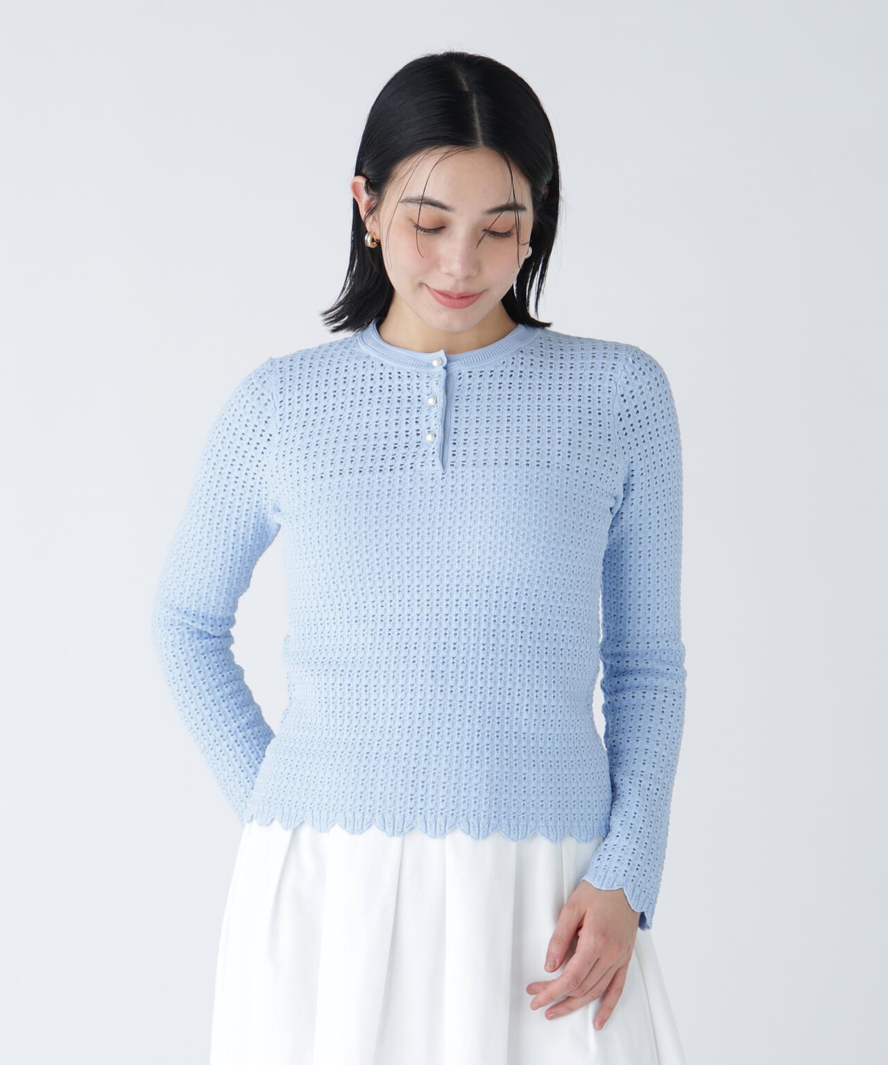 ＜好きを着て気分が上がる＞襟が取り外せるアイレットジャガードニット