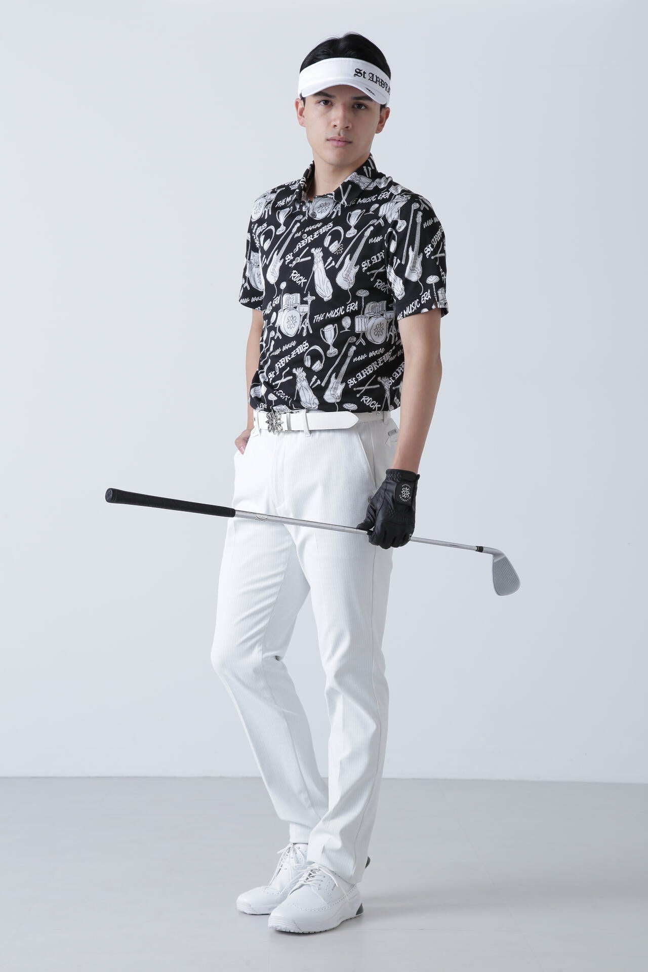 ミュージック柄ジャガード半袖ポロシャツ (MENS)