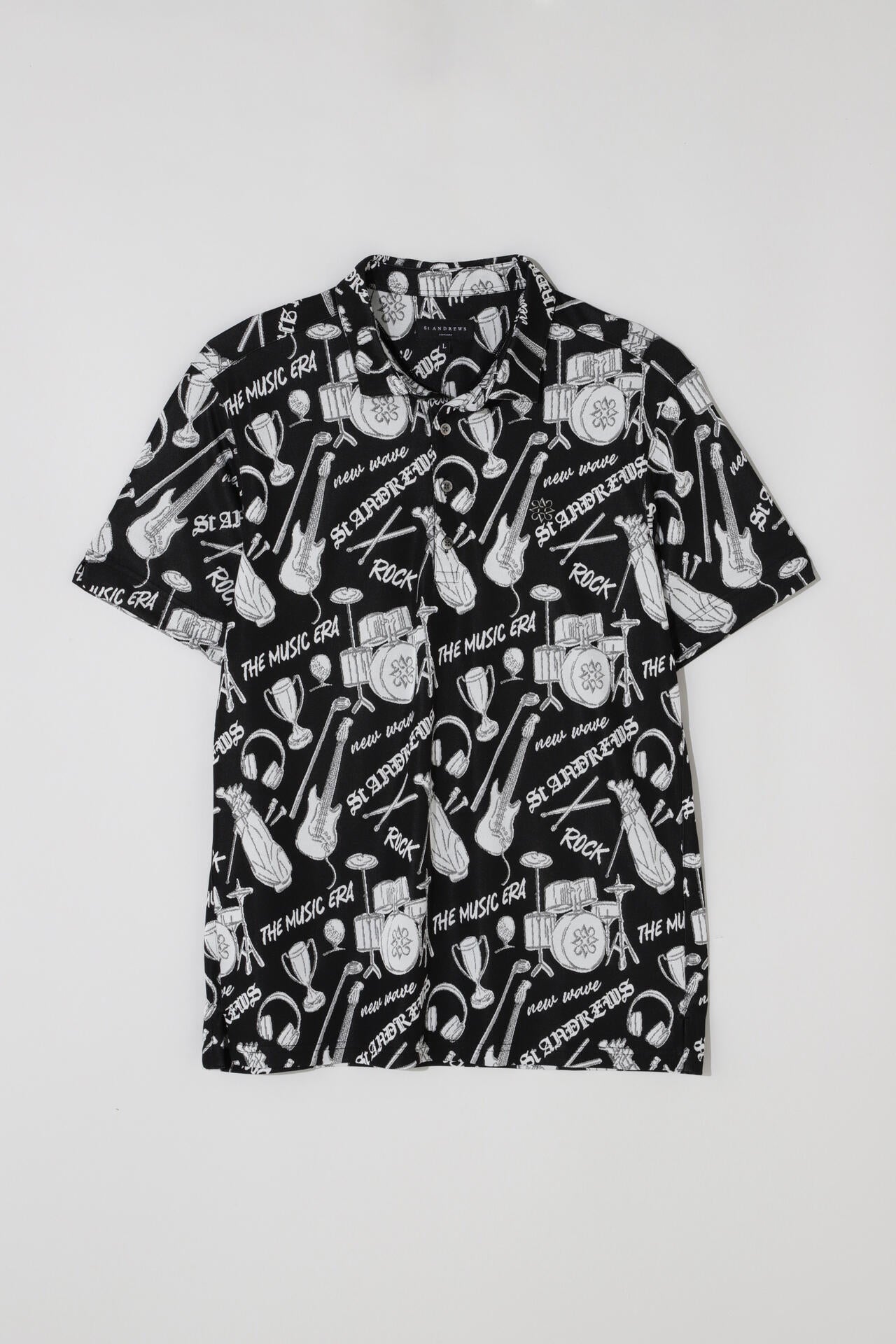 ミュージック柄ジャガード半袖ポロシャツ (MENS)