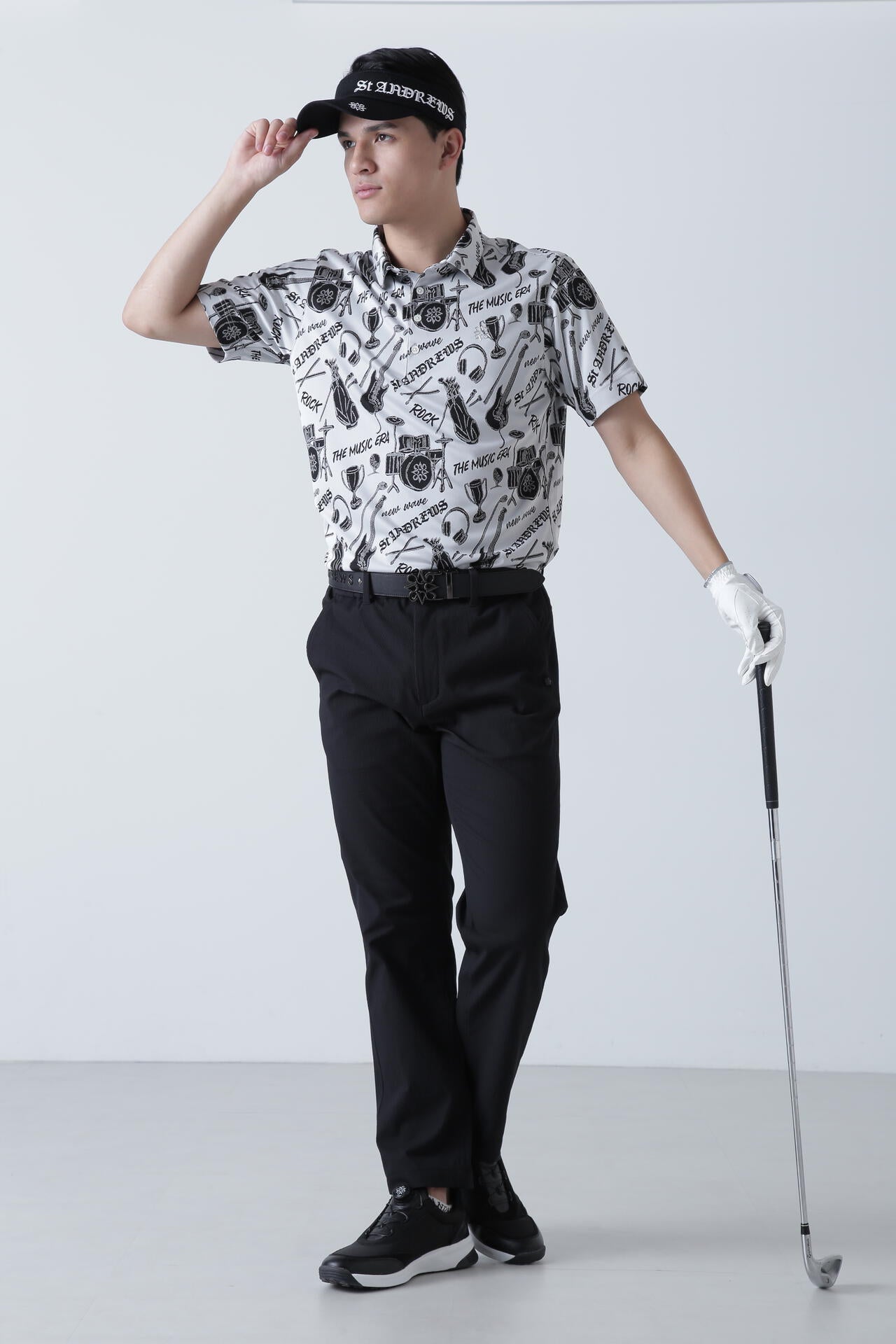ミュージック柄ジャガード半袖ポロシャツ (MENS)
