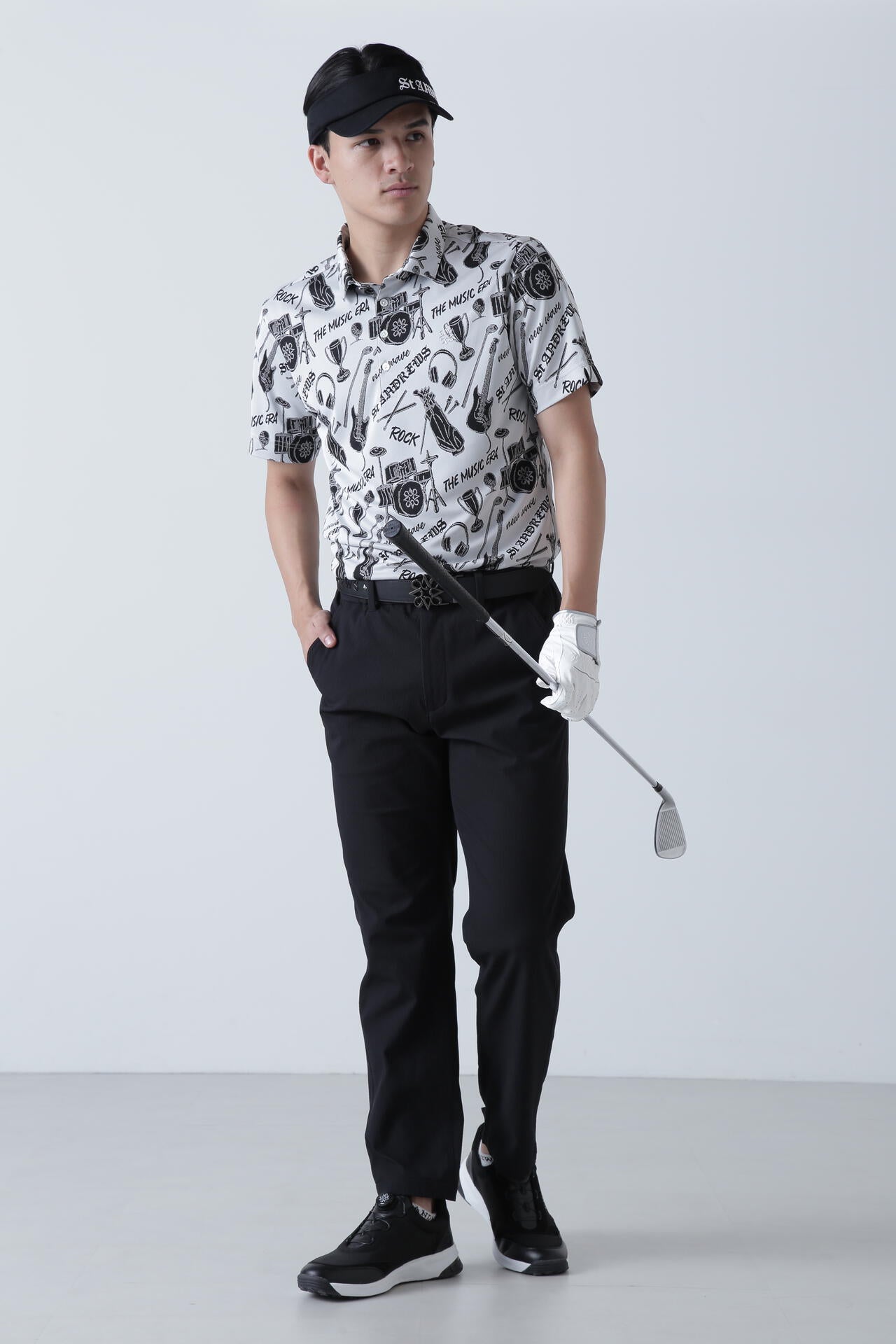 ミュージック柄ジャガード半袖ポロシャツ (MENS)