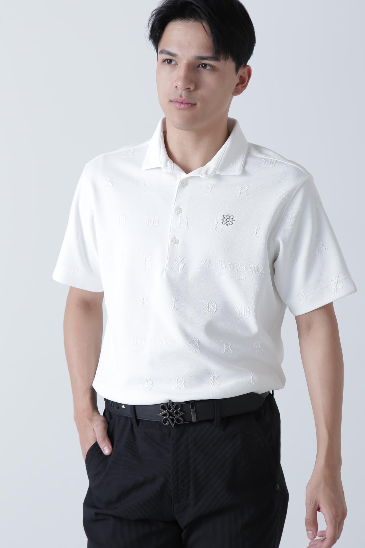 ふくれジャガードロゴ半袖ポロシャツ (MENS)