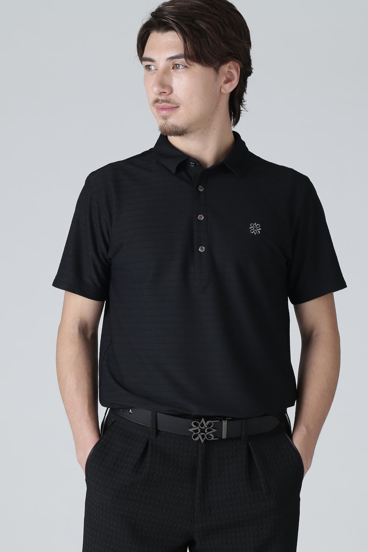 縄柄ジャガード半袖シャツ (MENS)