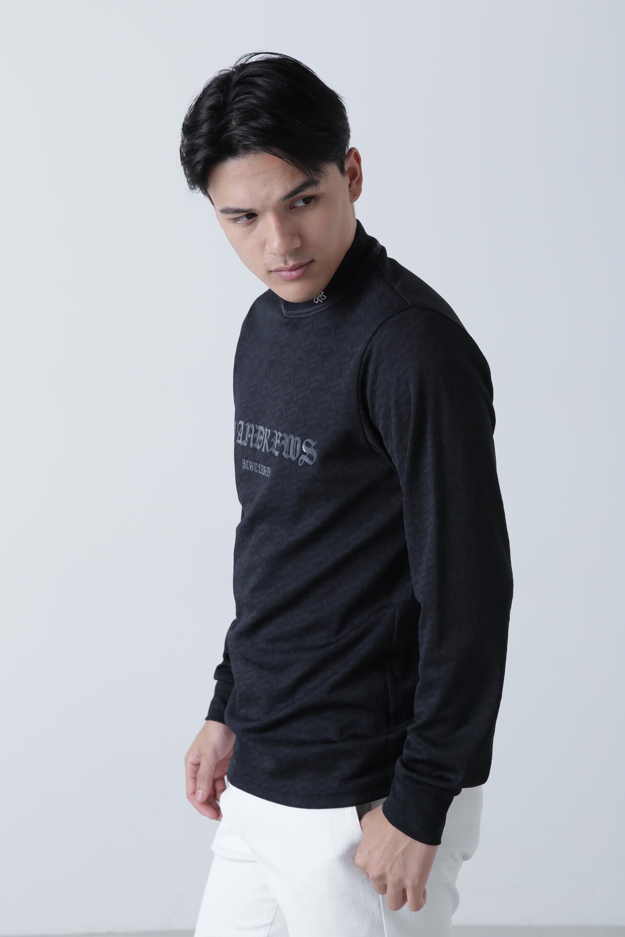 STAドットジャガード長袖ハイネックカットソー (MENS)