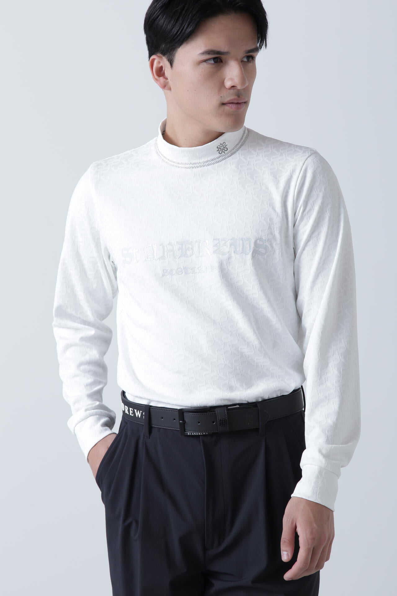 STAドットジャガード長袖ハイネックカットソー (MENS)