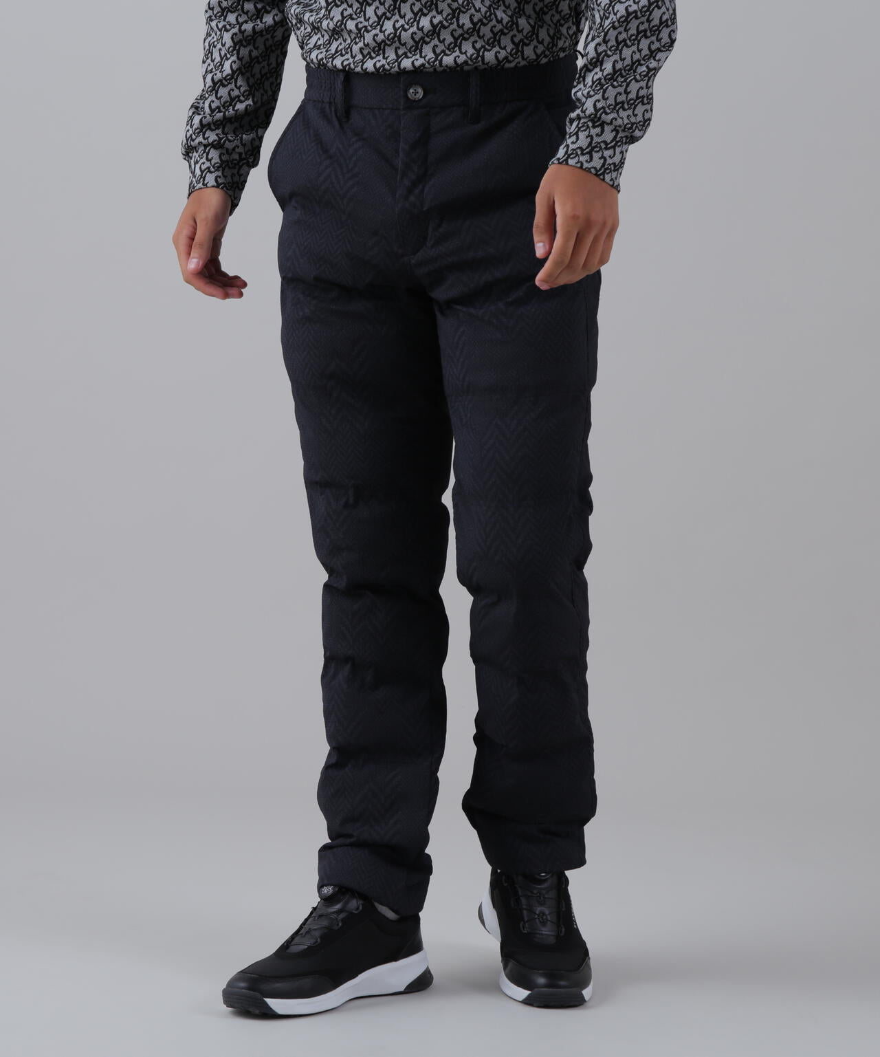 ヘリンボーンプリント中綿キルトパンツ (MENS)
