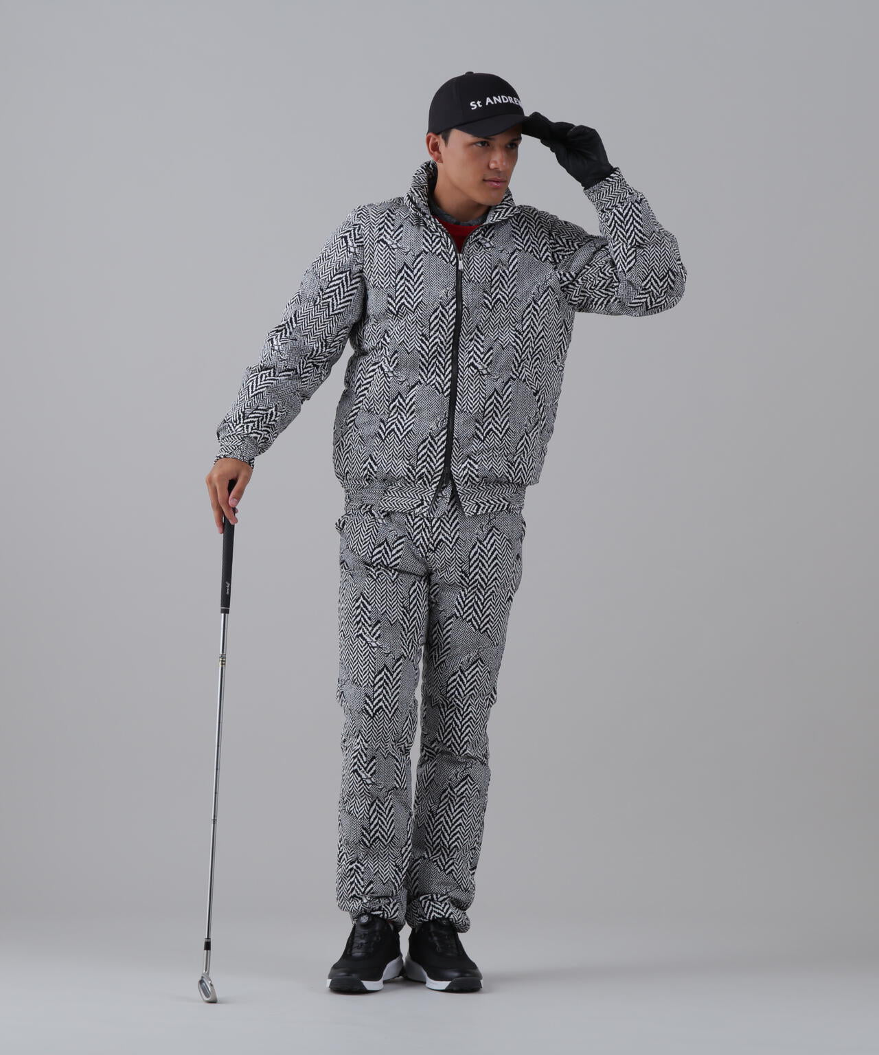 ヘリンボーンプリント中綿キルトパンツ (MENS)