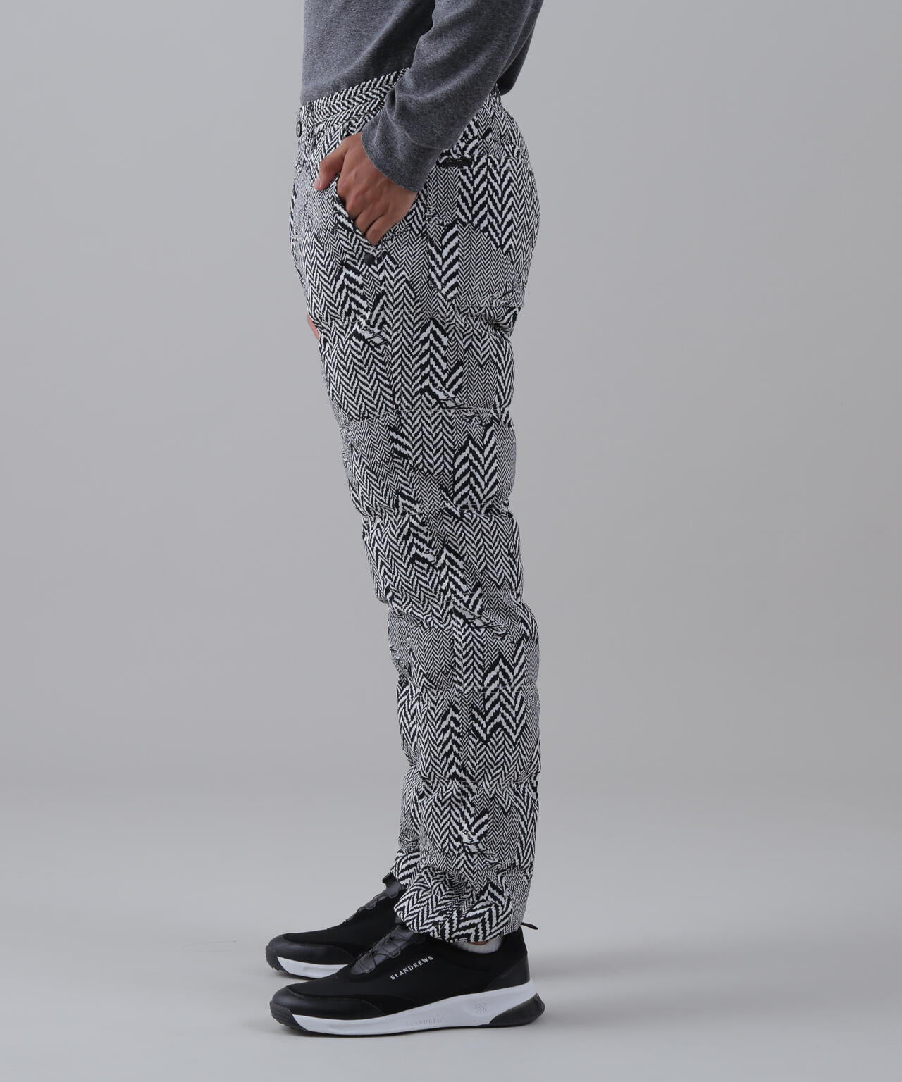 ヘリンボーンプリント中綿キルトパンツ (MENS)