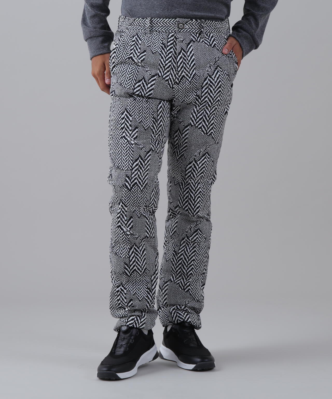 ヘリンボーンプリント中綿キルトパンツ (MENS)