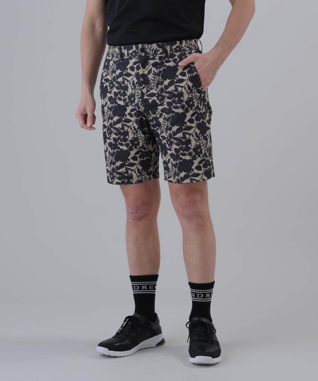 【吸水速乾】【ストレッチ】シャドーボタニカルプリントショートパンツ (MENS)