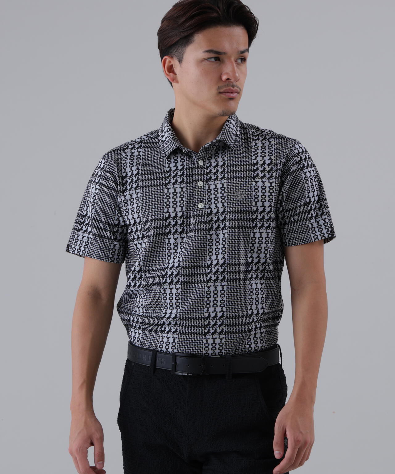 【吸水速乾】ホースビットチェックジャガード半袖シャツ (MENS)