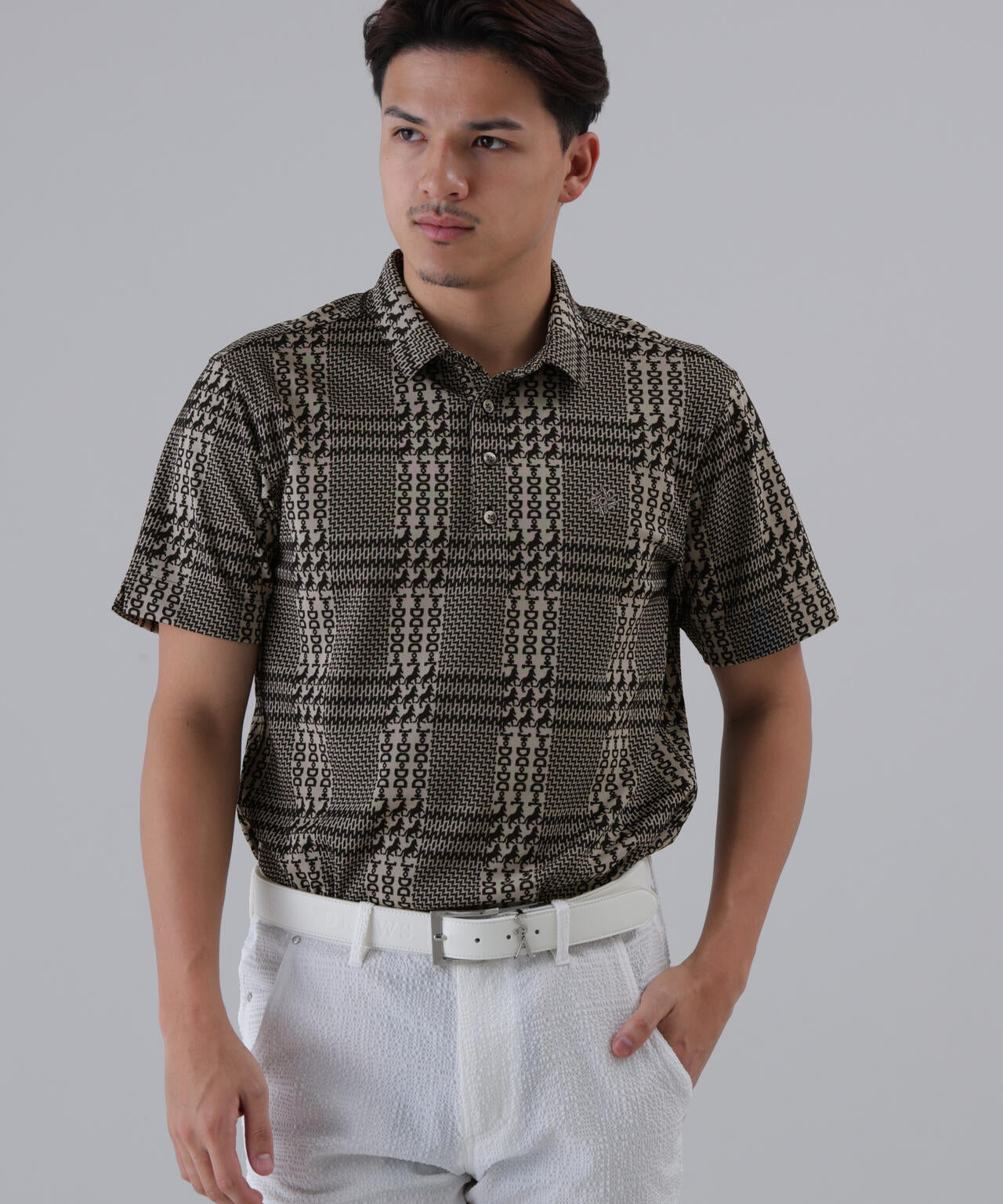 【吸水速乾】ホースビットチェックジャガード半袖シャツ (MENS)