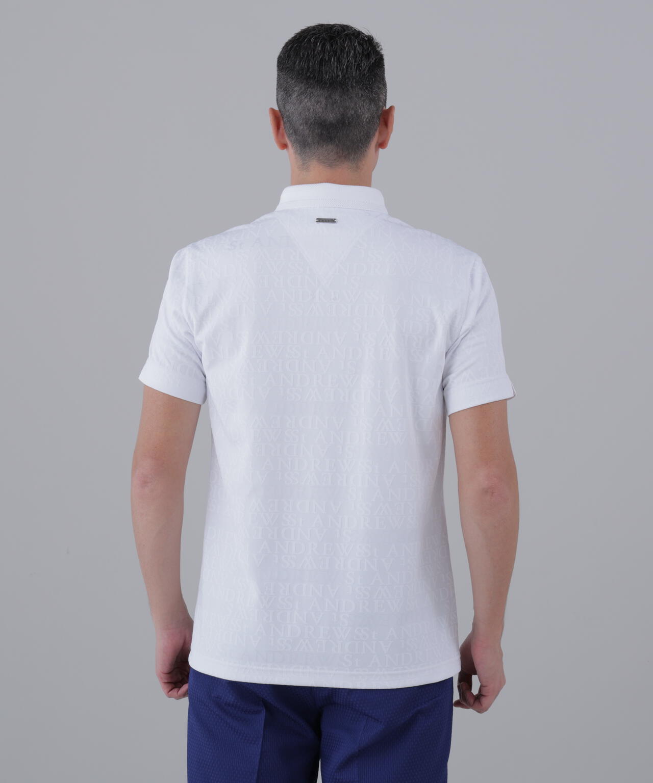 ダブルロゴジャガード無地半袖ポロシャツ (MENS)