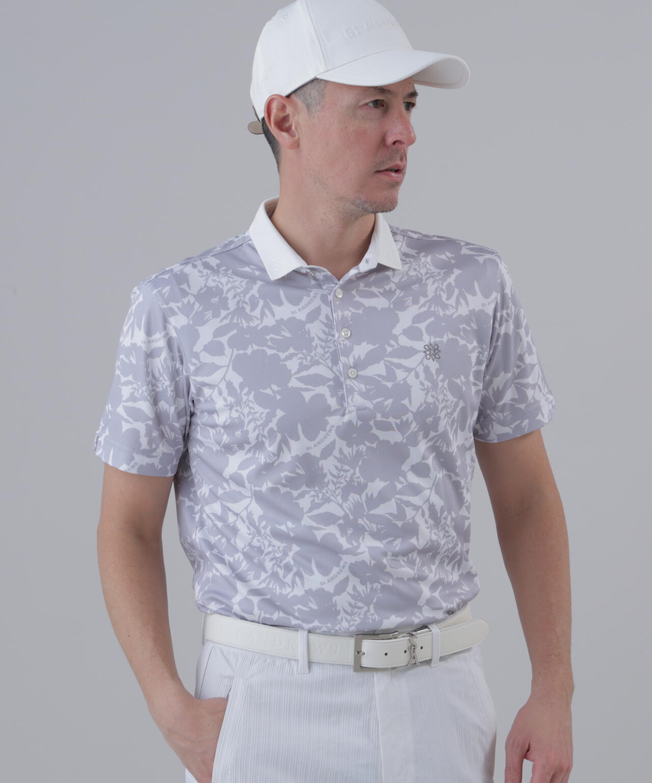 【吸水速乾】COOLMAXシャドーボタニカルプリント半袖ポロシャツ (MENS)