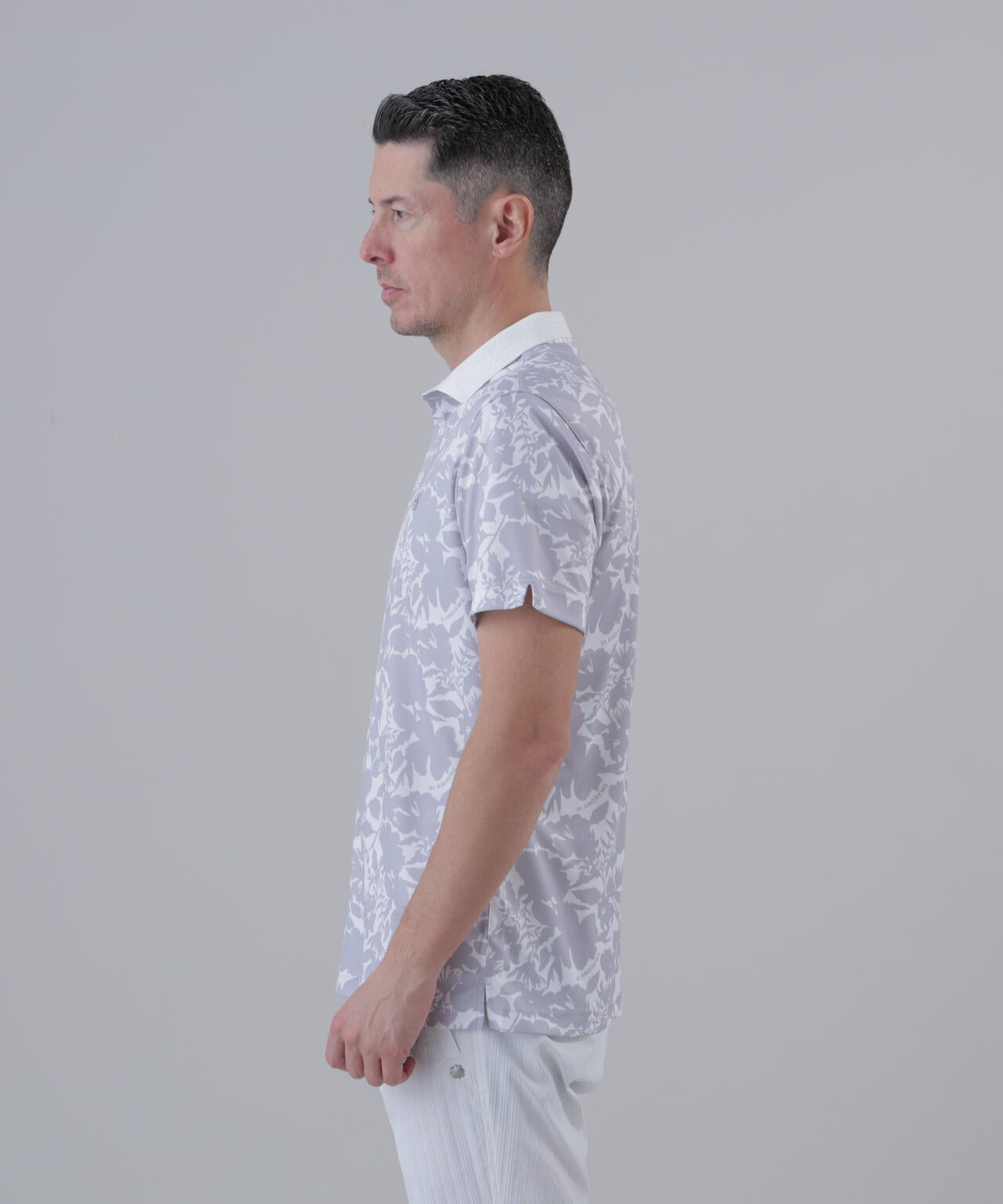 【吸水速乾】COOLMAXシャドーボタニカルプリント半袖ポロシャツ (MENS)