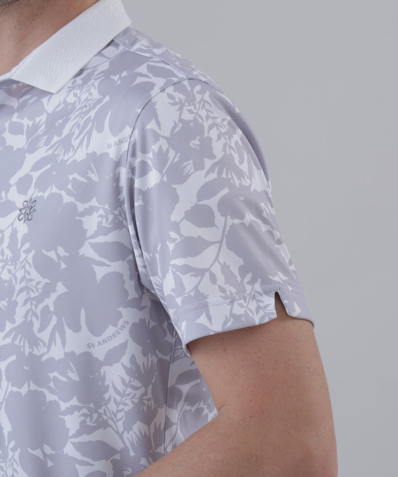 【吸水速乾】COOLMAXシャドーボタニカルプリント半袖ポロシャツ (MENS)