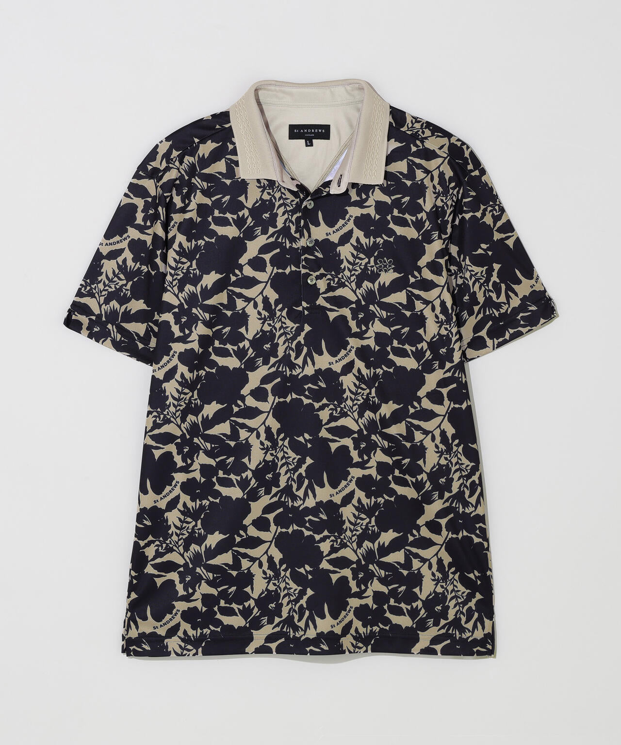 【吸水速乾】COOLMAXシャドーボタニカルプリント半袖ポロシャツ (MENS)