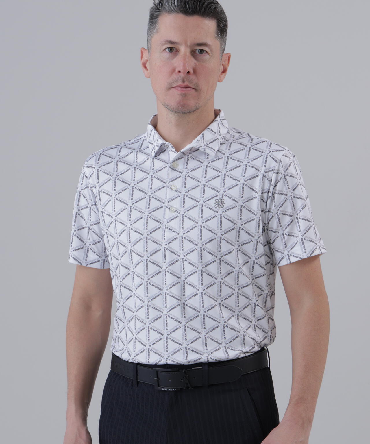 【吸水速乾】COOLMAXトライアングルロゴプリント半袖シャツ (MENS)