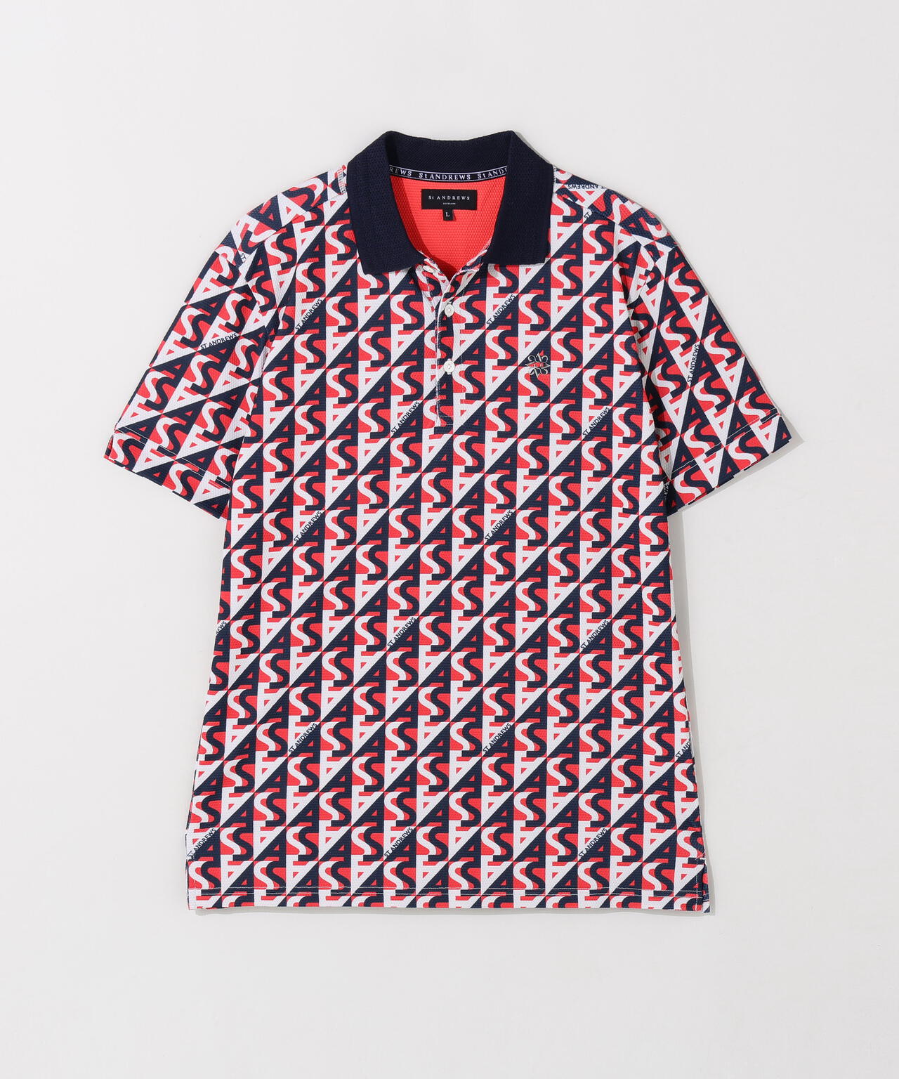 【吸水速乾】【UVカット】SAラインプリント半袖ポロシャツ (MENS)