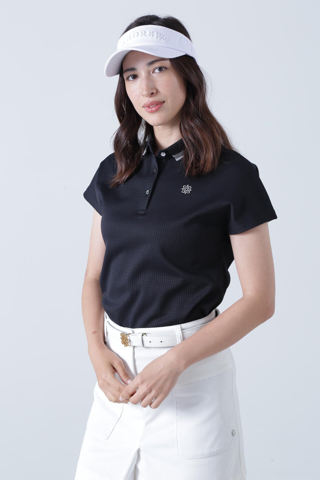 格子ジャガード フレンチスリーブ ポロシャツ (WOMENS)