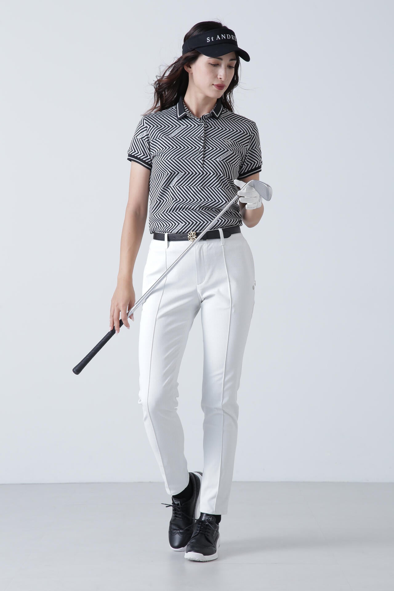 ジグザグ柄ジャガード半袖ポロシャツ (WOMENS)
