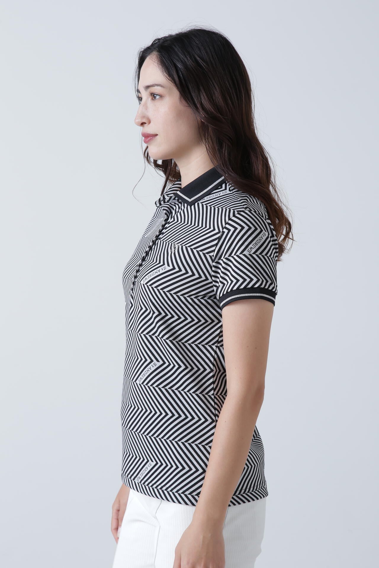 ジグザグ柄ジャガード半袖ポロシャツ (WOMENS)