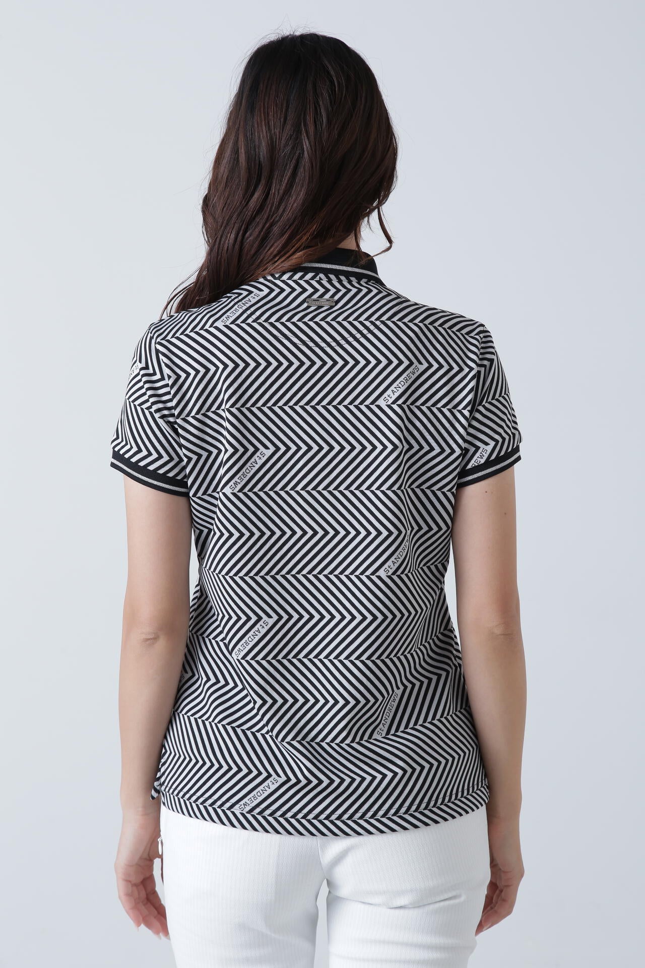 ジグザグ柄ジャガード半袖ポロシャツ (WOMENS)