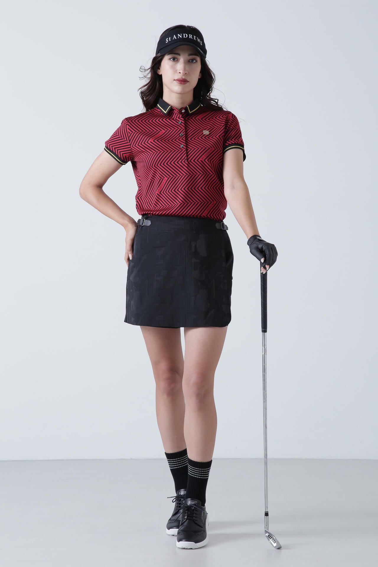 ジグザグ柄ジャガード半袖ポロシャツ (WOMENS)