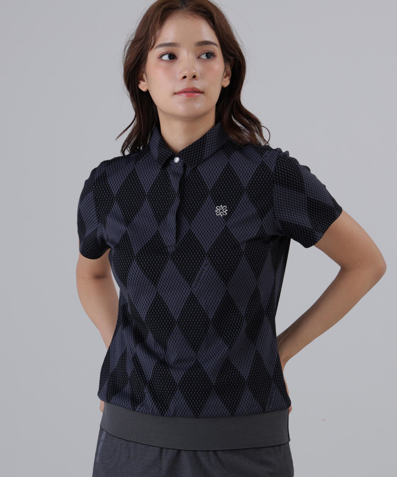 【UVカット】ダイヤジャガード半袖シャツ (WOMENS)