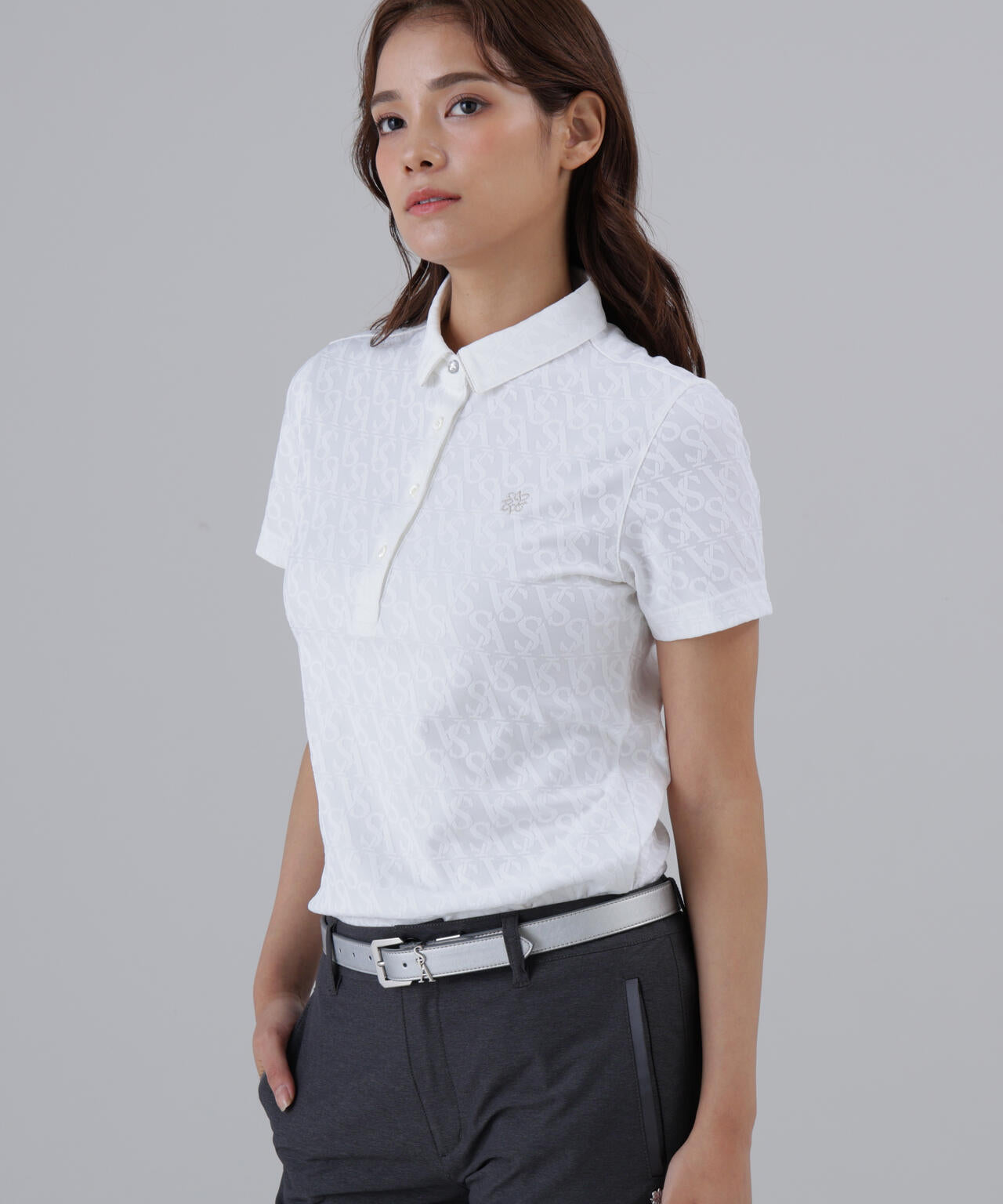 【吸水速乾】SAロゴジャガード無地半袖シャツ (WOMENS)