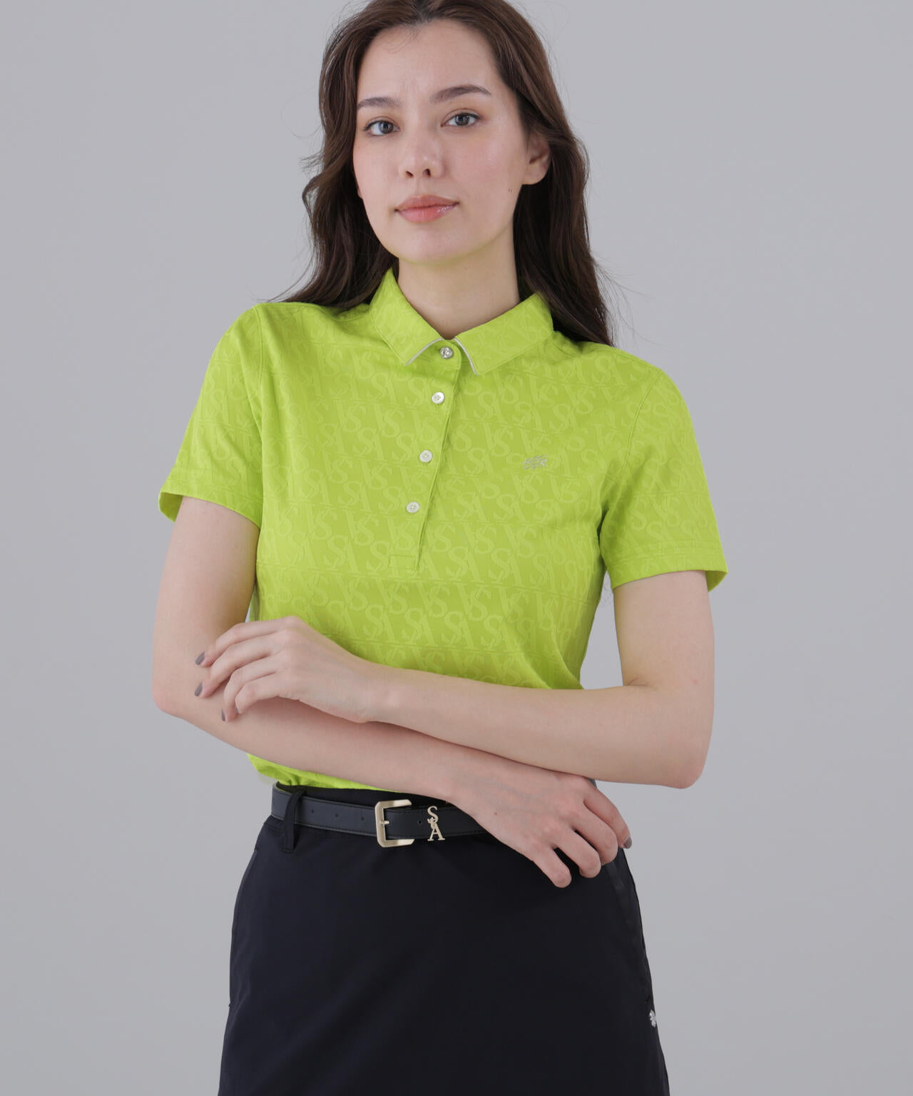 【吸水速乾】SAロゴジャガード無地半袖シャツ (WOMENS)