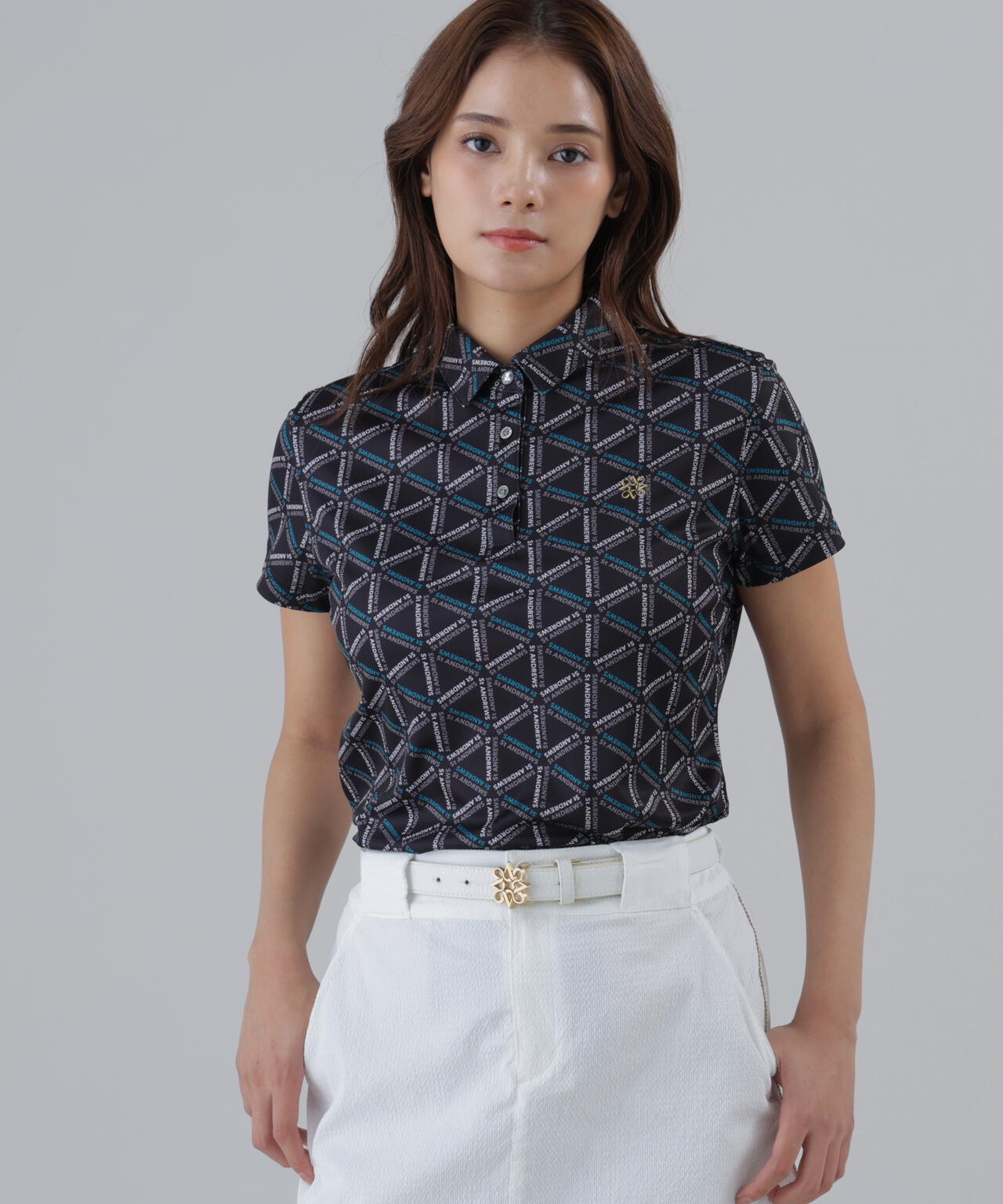 【吸水速乾】COOLMAXライアングルロゴプリント半袖シャツ (WOMENS)