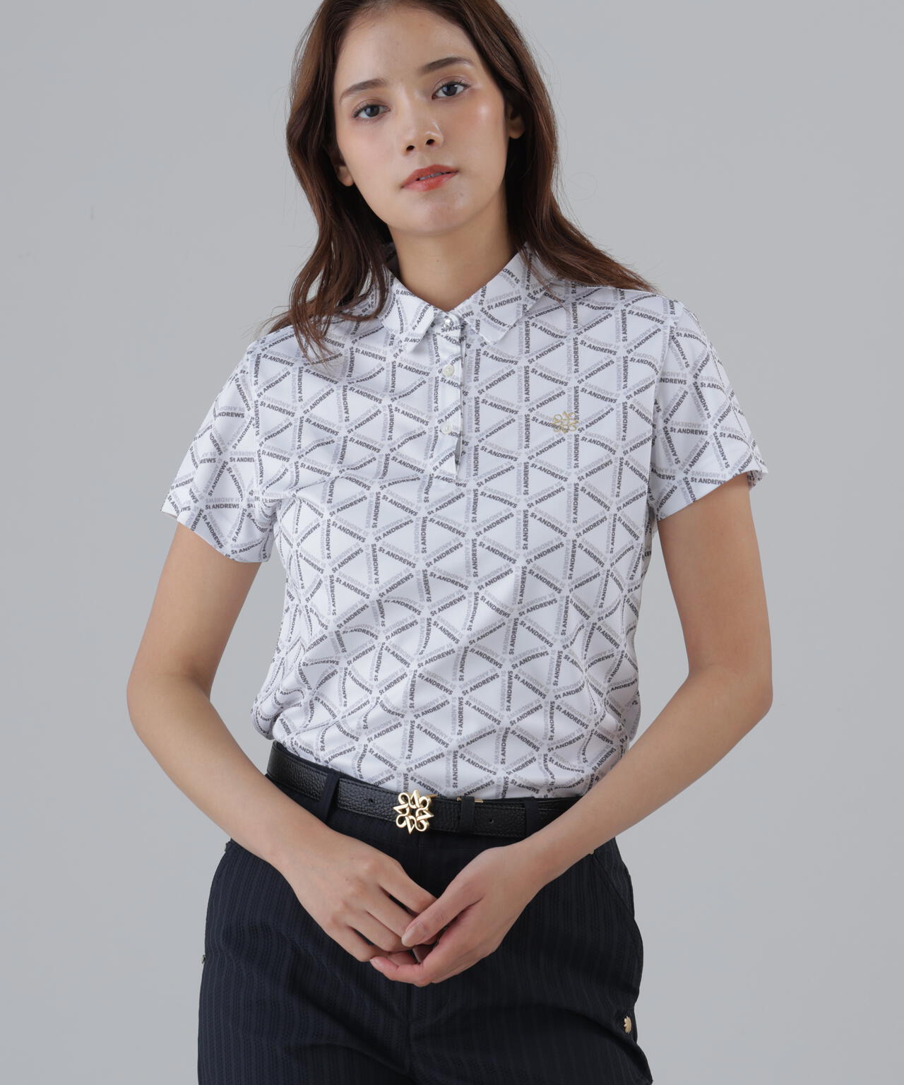 【吸水速乾】COOLMAXライアングルロゴプリント半袖シャツ (WOMENS)
