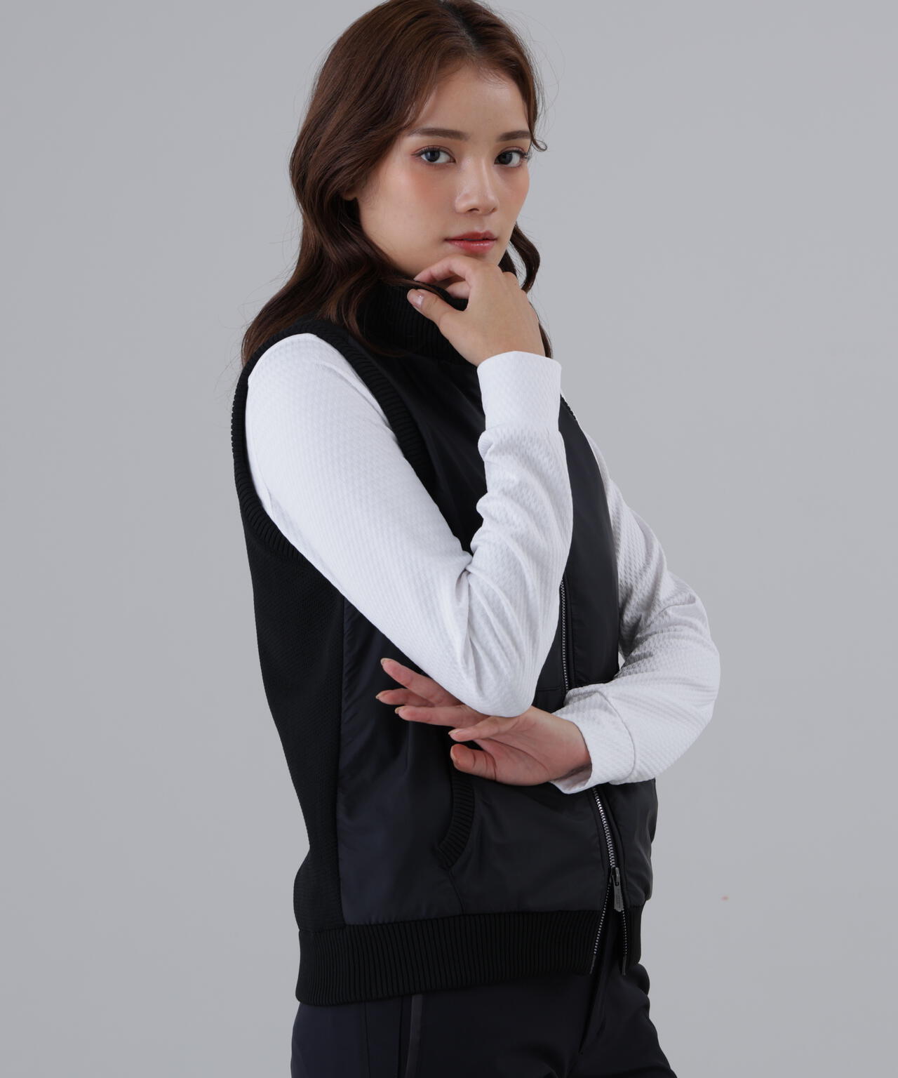 【防風】タフタ×ニットジップアップベスト (WOMENS)