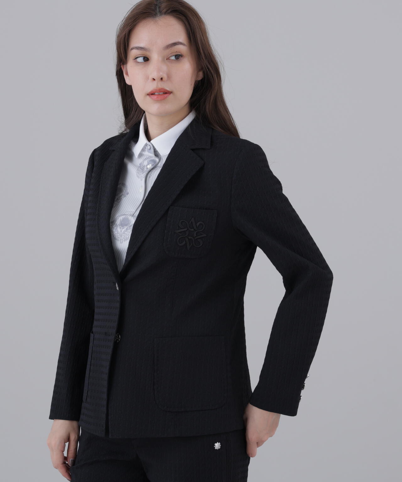 【ストレッチ】ふくれジャガードジャケット (WOMENS)