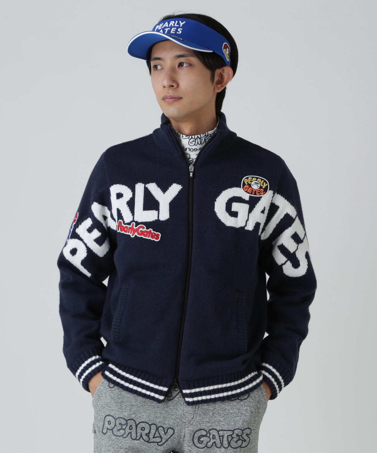 7G部分ジャガード×ストレッチ裏地フルジップニットブルゾン