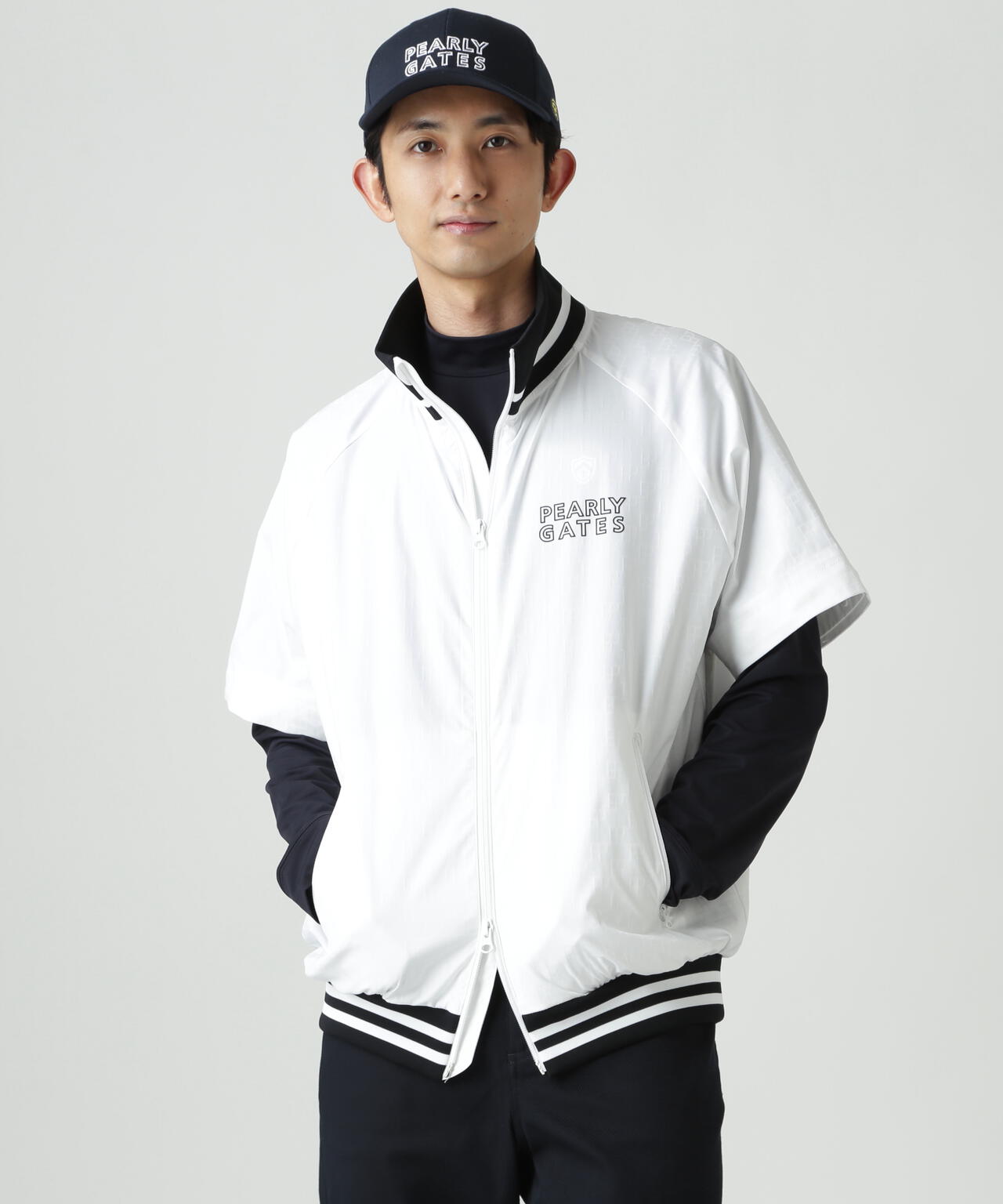 【PG is PG】 ロゴジャガードポリエステルタフタジップアップブルゾン