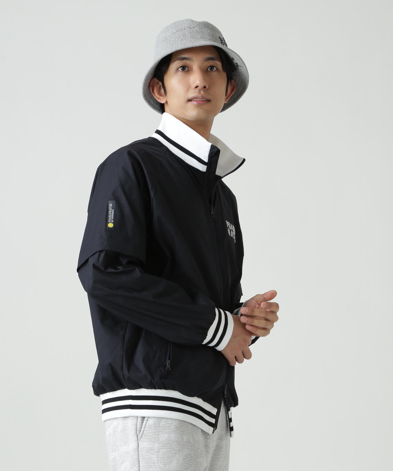 【PG is PG】 ロゴジャガードポリエステルタフタジップアップブルゾン
