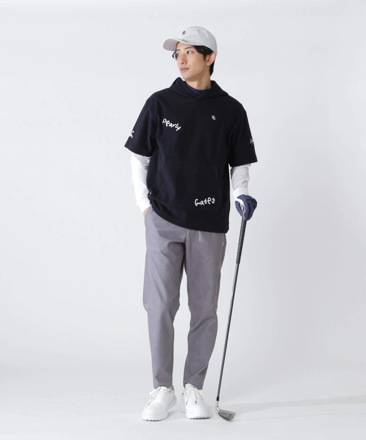 【PG is PG】 ストレッチフリース半袖フーディプルオーバー