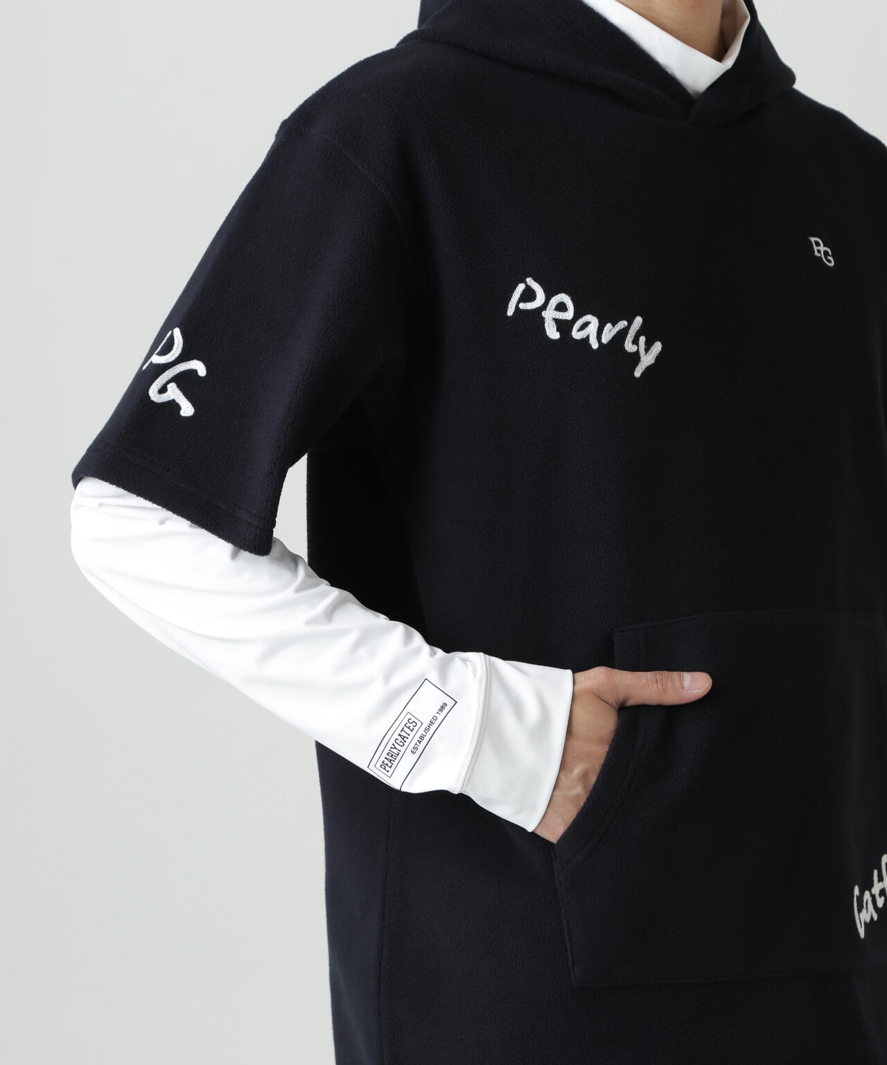 【PG is PG】 ストレッチフリース半袖フーディプルオーバー