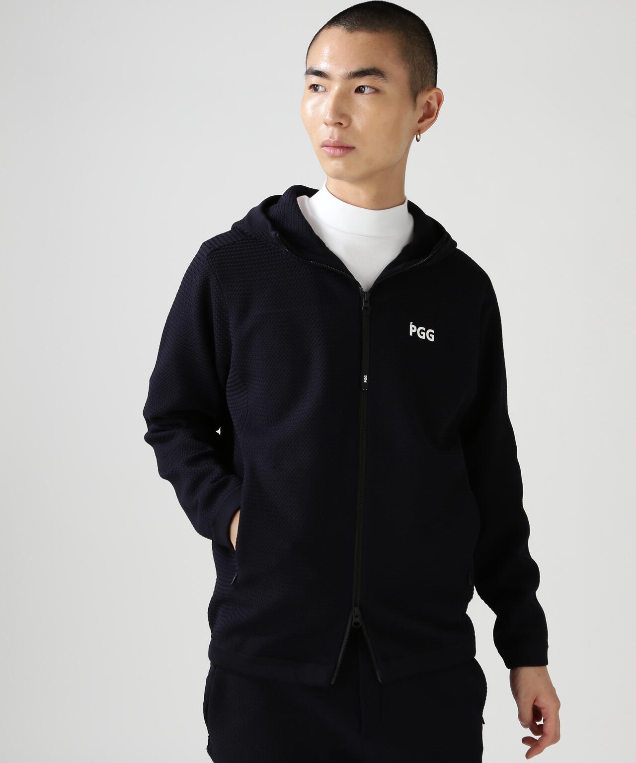 【PGG】【直営店舗&公式オンライン限定】ポリエステルヤーンmmフルジップフーディニットブルゾン (MENS)