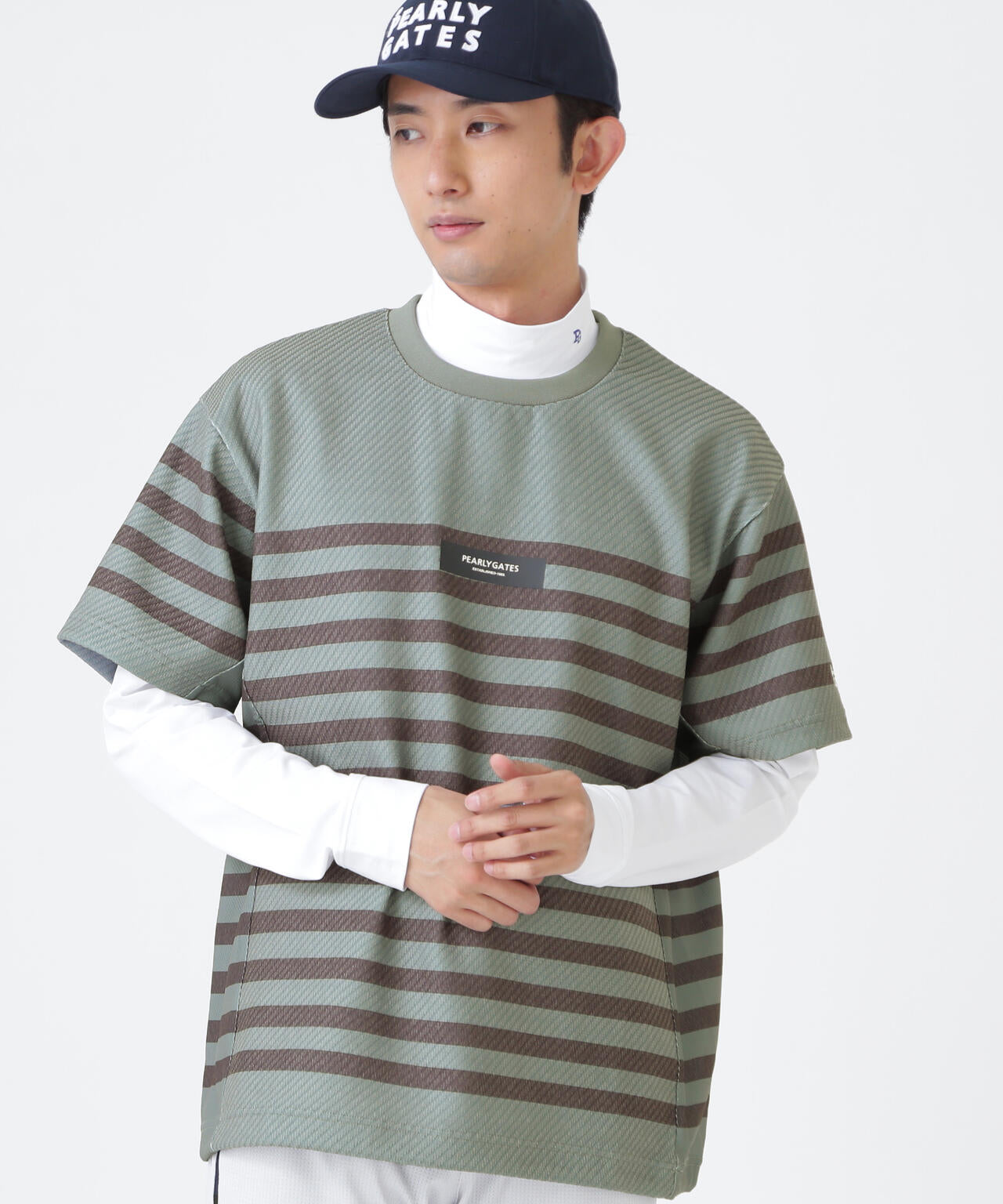 リサイクルモールカルゼクウォーター半袖クルーネックプルオーバー ＜ボーダー柄＞ (MENS)