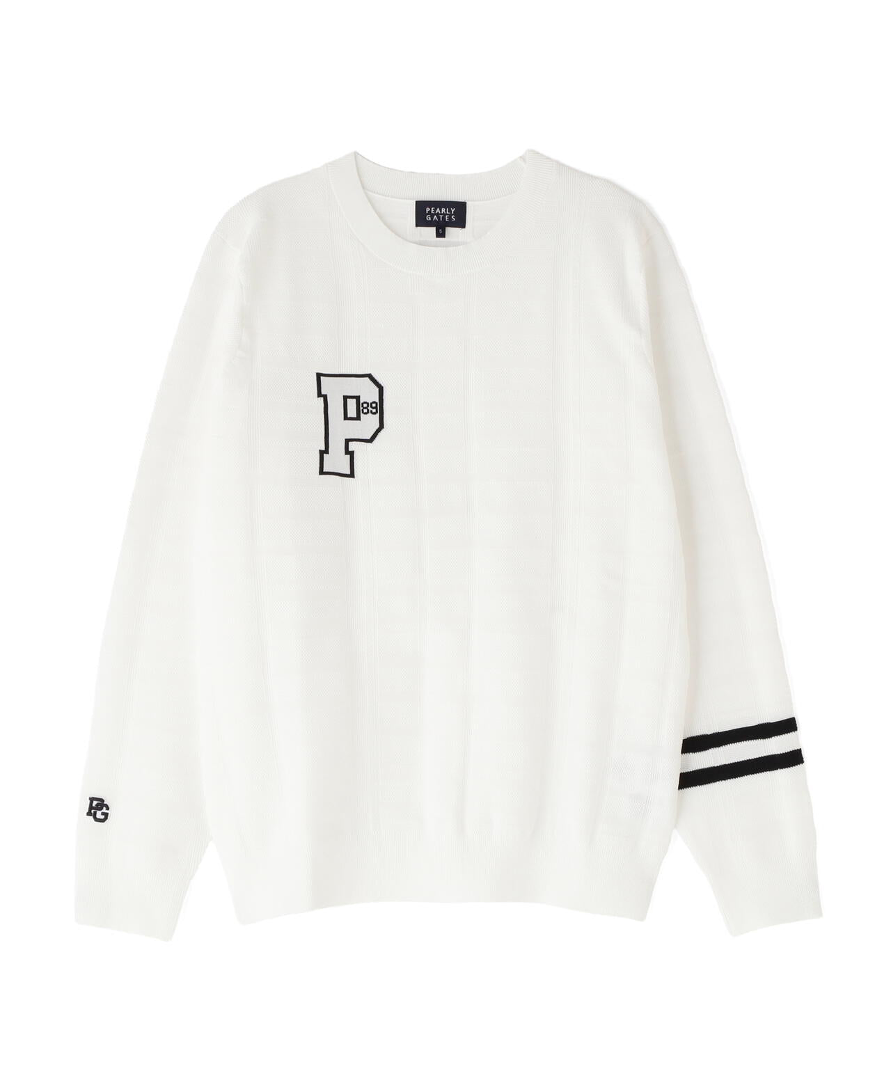 14G地柄ジャガードクルーネックニットプルオーバー (MENS)