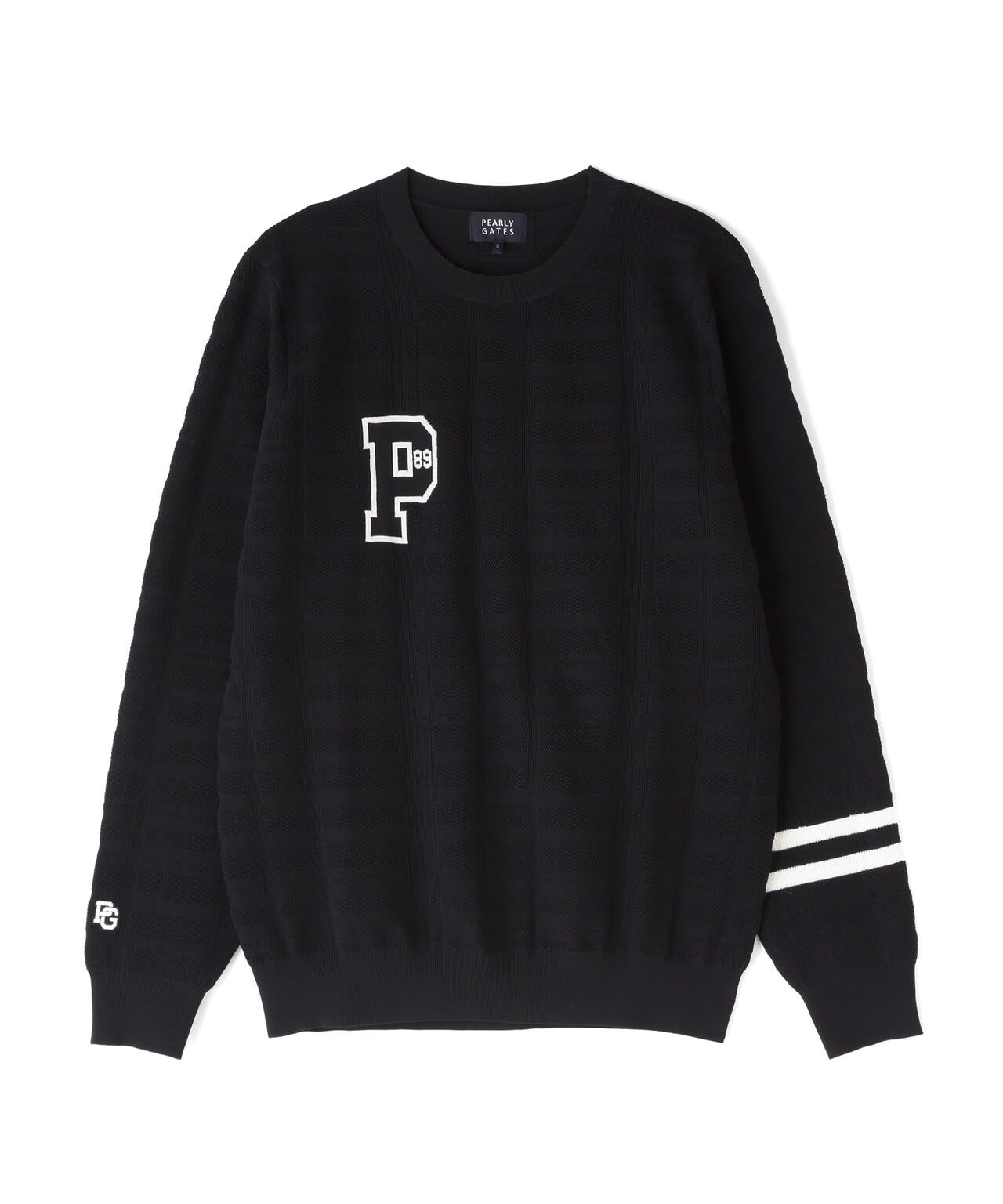 14G地柄ジャガードクルーネックニットプルオーバー (MENS)